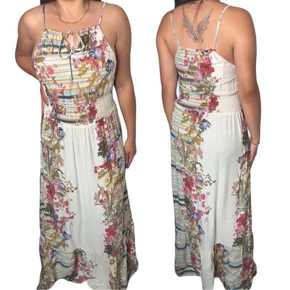 NWT Raga Women's Floral Maxi Summer Dress Smocked Waist Multi Color Small - Picture 1 of 12